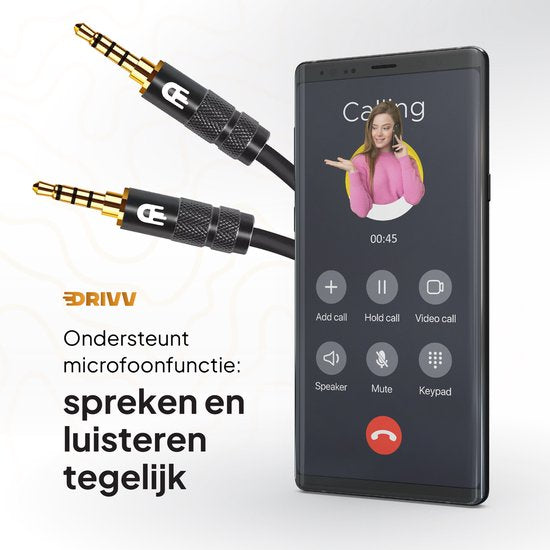 Drivv. Câble AUX 3,5 mm - Jack à Jack - Câble audio 4 pôles - plaqué or - mâle à mâle - PVC - noir - 3 mètres