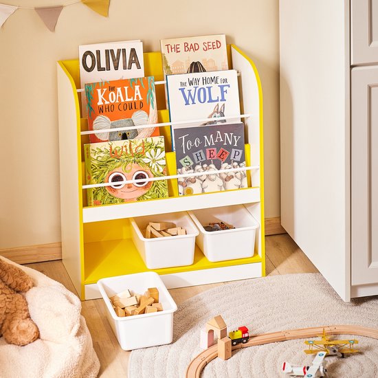 SoBuy KMB108-G Bibliothèque pour enfants - Rack de rangement en bois blanc avec 3 compartiments