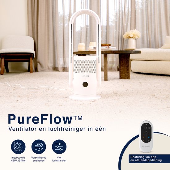 Purificateur d'air, ventilateur et chauffage 3-en-1 - 2000W - Filtre Hepa 13 - Télécommande et application incluses - Chauffage - Purificateur d'air - Samako