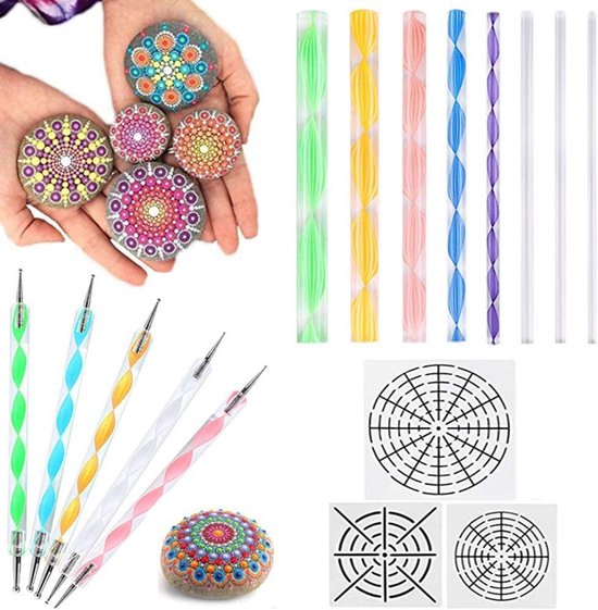 Happy Painter Mandala Dotting Tools - Nail Art Brushes - Starter kit 16-piece - Dot Painting - Craft kit - Nailart - Templates for Adults