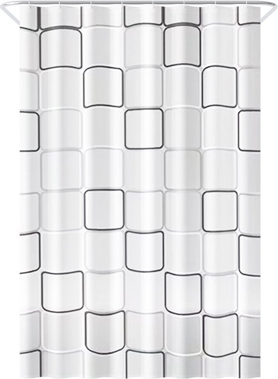 Loti Living Rideau de douche anti-moisissure - Design cubique - Anneaux inclus - Imperméable - Polyester - Rideau de douche 120x200 cm