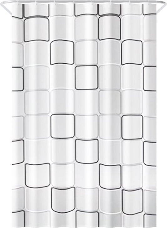 Loti Living Rideau de douche anti-moisissure - Design cubique - Anneaux inclus - Imperméable - Polyester - Rideau de douche 120x200 cm