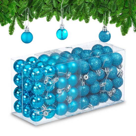 Lot de 96 boules de Noël - plastique - 3 cm - mat - brillant - pailleté - essence