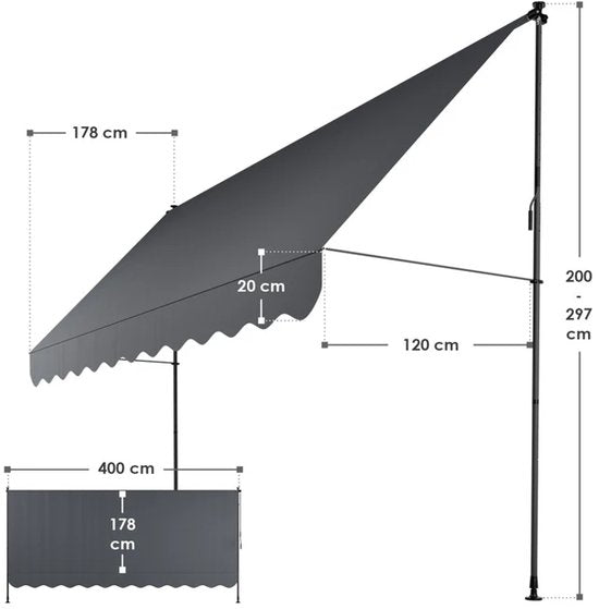 Auvent à pinces Kapstadt 400x120 cm - Gris