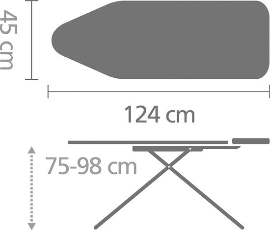 Brabantia Steam Control Table à repasser C - avec support de centrale vapeur - 124 x 45 cm
