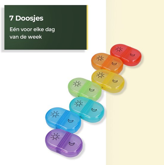 Pilulier Gandria 7 jours - Pilulier amovible - Boîte à pharmacie avec 14 compartiments - Boîte à pharmacie avec fermeture solide - 2 compartiments par jour - 7 couleurs