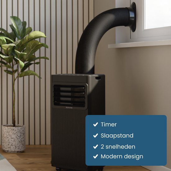 Auronic Mobile Air Conditioner - 9 000 BTU - 3 en 1 - Climatisation avec 2 kits d'étanchéité de fenêtre - Ventilateur - Déshumidificateur - refroidit jusqu'à 25m² - Noir