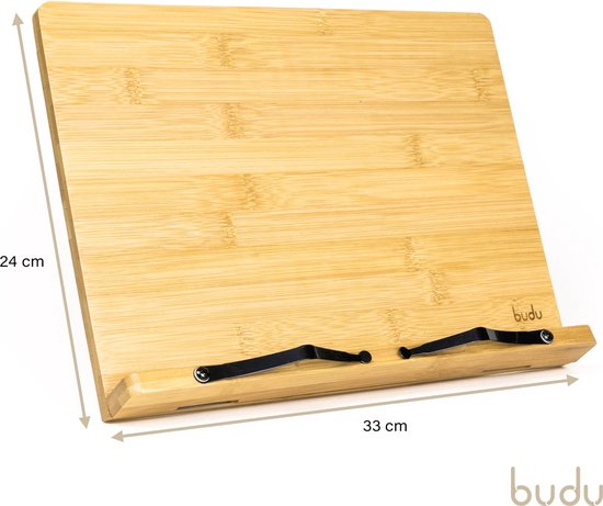 Budu Support de livre - Support de livre - Support de livre en bois de bambou - Support de tablette - Support de lecture - Réglable (5 positions)