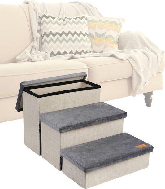 Escalier pour chien Escalier robuste pour chien avec rangement - Escalier pour chien - marche pour canapé ou lit - Jusqu'à 60 kg - Anthracite - Universel