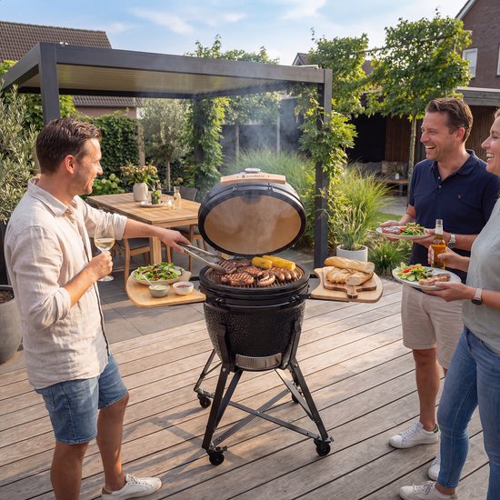 KitchenBrothers Kamado BBQ - 18 Inch Charcoal Barbecue - 38.5⌀ cm - Set complet - Egg BBQ avec accessoires incluant le couvercle - Noir