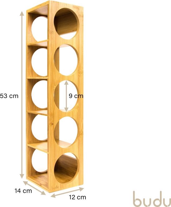 Budu Porte-bouteilles en bambou 5 bouteilles - Porte-bouteilles en bois - Empilable - Extensible - Porte-bouteilles en bois - Porte-bouteilles en bambou - Porte-bouteilles vertical - Porte-bouteilles de vin