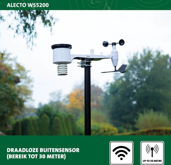 Alecto WS5200 - Station météo professionnelle WiFi avec capteur extérieur - Contrôle par application - 6-en-1