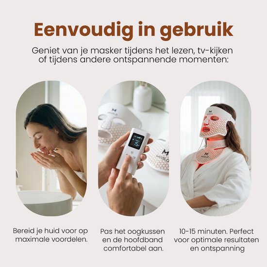 Mvolo® LED Face Mask - Masque professionnel de luminothérapie rouge avec masque pour le cou - Masque à lumière infrarouge 4 longueurs d'onde - Sans fil - Soins de la peau