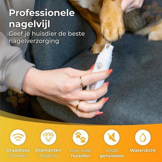 Nuvance - Lime à ongles électrique - pour chiens, chats et animaux - rechargeable par USB - tête de lime en diamant - sans fil - blanc