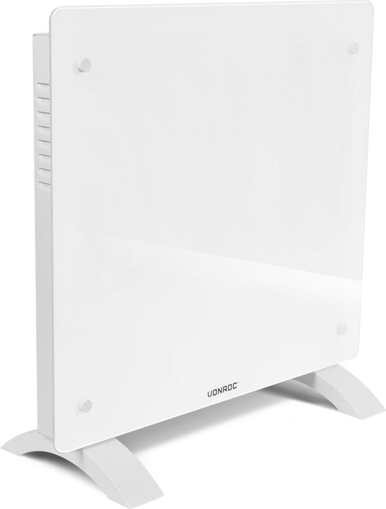 VONROC Chauffage électrique de luxe - Convecteur avec panneau en verre - 500W/1000W - Chauffe les pièces jusqu'à 12m2 - Contrôlé par l'application (via Wifi) et manuellement - Thermostat et minuterie réglables - Blanc