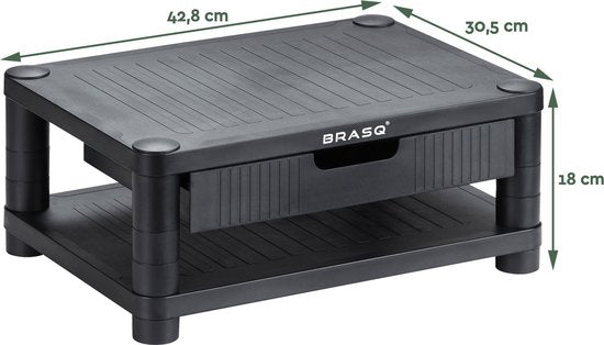 BRASQ Support de moniteur noir MS200 - Réglable en hauteur - Convient pour moniteur, tablette et smartphone 24x15x6,3 cm