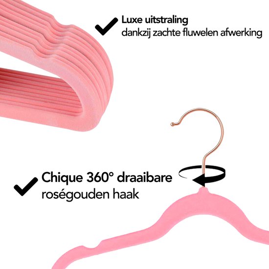 Brixy 50 cintres enfants - Rose - Cintre - Velours - Trous rail