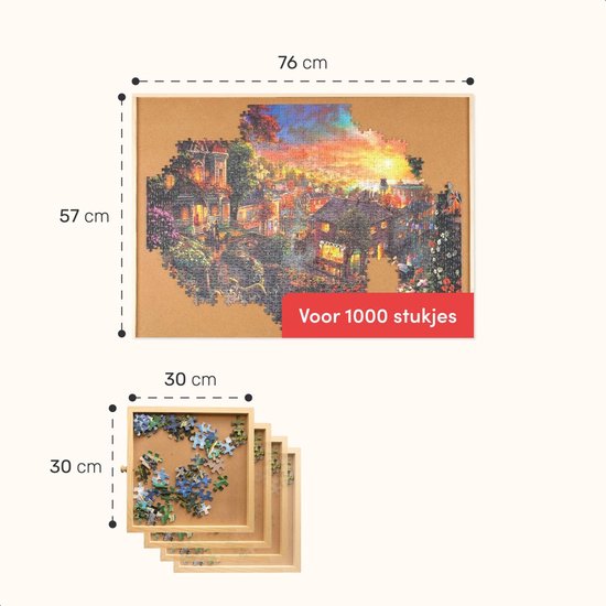 Diydash - Plateau de puzzle et table de puzzle - 1000 pièces - 83 x 64 cm - avec 4 tiroirs de tri et système de rangement - Plateau de puzzle - Bois - Marron