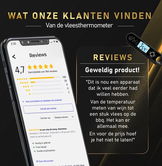 MostEssential 2-in-1 Thermomètre à viande - PRO Edition - Thermomètre BBQ - Thermomètre à cœur - Thermomètre de four - Thermomètre de cuisine - Numérique - Sans fil - Etanche - MODÈLE 2023