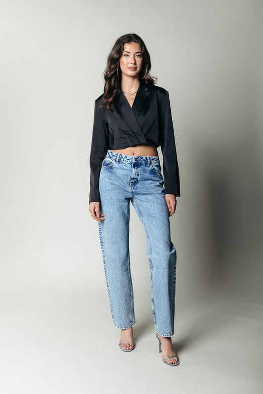 Pantalon en jean droit à taille moyenne Colourful Rebel Jones Rhinestone - S