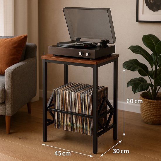 Ceruzo Side Table with LP Rack - Record Stand - H60 cm - Metal - MDF