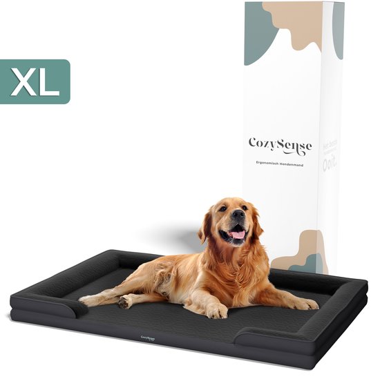 CozySense® Panier orthopédique pour chien 100x70 cm - Taille XL - Lit imperméable pour chien avec housse lavable - Convient comme coussin de banc - Noir