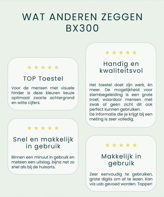 Bintoi® BX300 - Tensiomètre pour le bras - Cardiofréquencemètre - Sac de rangement et piles inclus - 2 utilisateurs