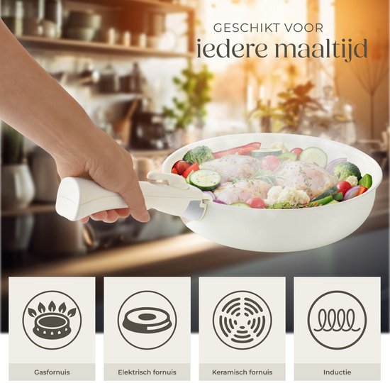 tectake® Ensemble de casseroles modernes 16 pièces - 3 poêles à frire - 2 poêles de cuisson - Convient à l'induction - Comprend des couvercles, des poignées amovibles et des protections - Poêles en aluminium avec revêtement antiadhésif en céramique - Conv