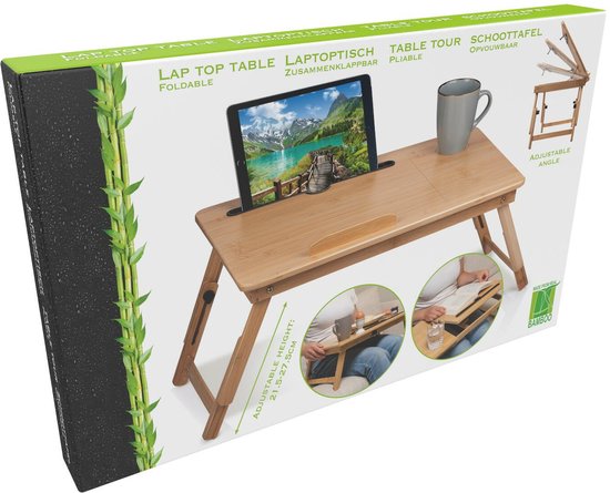 Table à langer avec porte-gobelet et porte-tablette - Support pour ordinateur portable - Bambou