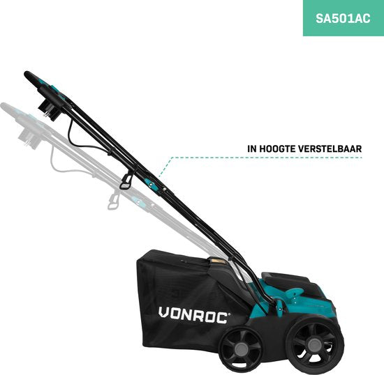VONROC Scarificateur électrique - aérateur de gazon - 1300W - largeur de coupe 320 mm - 4 réglages de profondeur (12/9/6/3 mm) - bac de ramassage 35L inclus