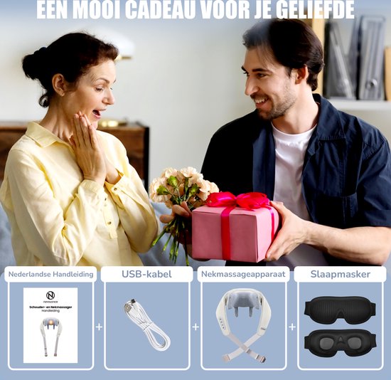 Novalance - Massage de la nuque - Coussin de massage Shiatsu - Appareil de massage électrique de la nuque - Aussi pour les bras, le dos, les épaules et les jambes - Infrarouge + Masque de sommeil