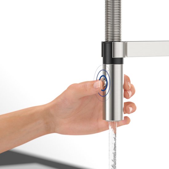 Villeroy & Boch Steel Expert 2.0 - Robinet de cuisine avec bec flexible et douchette extractible, acier inoxydable 928000LC