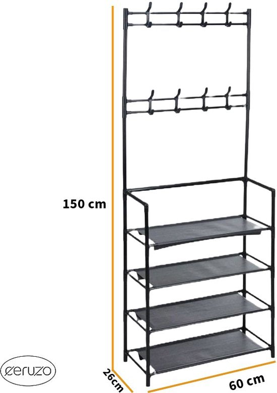 Ceruzo Porte-manteau avec porte-chaussures - 8 crochets - 4 étagères à chaussures - économique - 60x26x155 cm