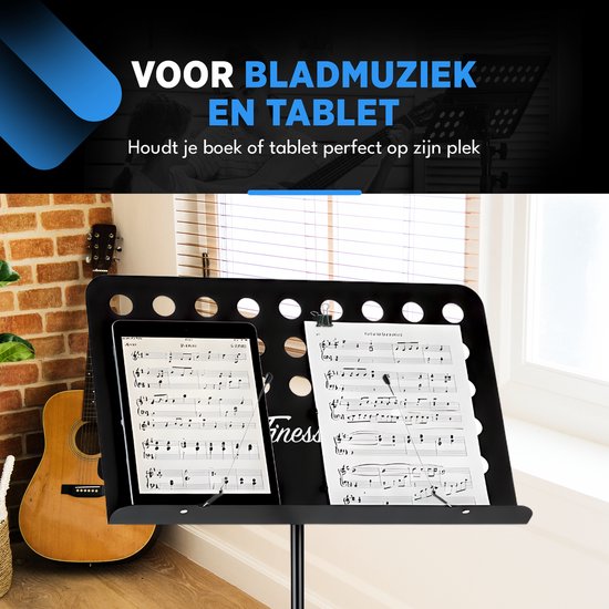 Finesse Music Stand for Sheet Music - XL - Foldable - with Carrying Bag - Lesson Stand for Tablet - Black