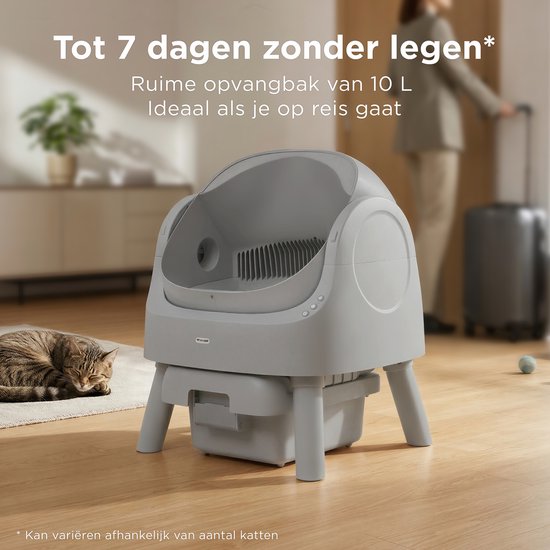 TrevoPet® Bac à litière automatique - autonettoyant et sûr - pour chats jusqu'à 12 kg - tapis, 60 sacs à déchets et accessoires inclus - bac à déchets de 10 litres - gris