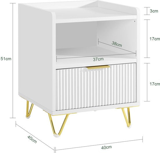 SoBuy Table de chevet, table de chevet avec tiroir et étagère, table d'appoint moderne pour la chambre et le salon, blanc, 40 x 40 x 51 cm (l x p x h) FBT169-W