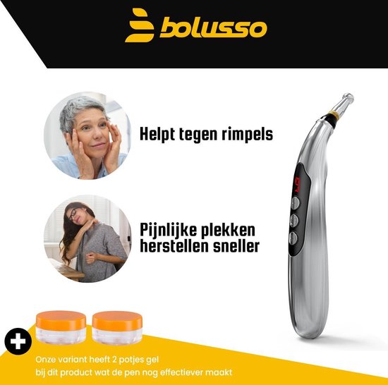Bolusso Set complet de stylos d'acupuncture - comprend 5 embouts, un manuel hollandais, un stylo de massage et un outil - rechargeable - comprend des pots de gel