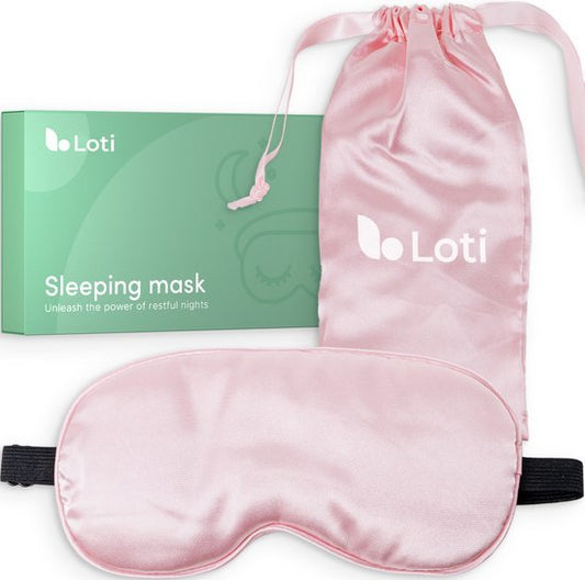 Loti Premium Silk Sleep Mask + Storage Pouch - 100% Darkening Eye Mask - Adjustable - Blindfold - Silky Soft - Anti-wrinkle - Eye Mask - Sleep Mask - Pink