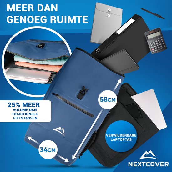 NEXTCOVER® NEW 3-in-1 bike bag for carrier [Aquashield] - Reflective luggage bag bag waterproof - backpack and shoulder bag [25 litres]- Blue