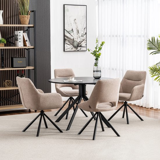 Furnihaus Olivia - Chaise de salle à manger pivotante - Accoudoirs - Beige - Tissu