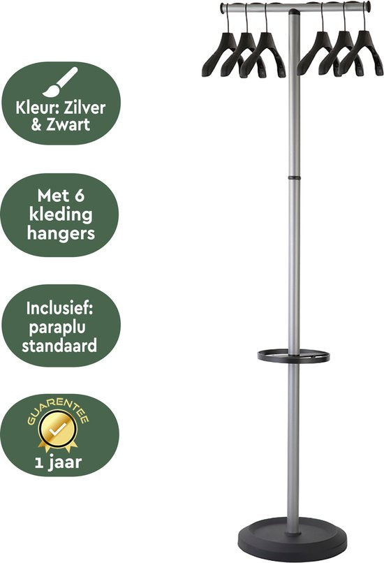 BRASQ Porte-manteau Stockholm CS500 - Porte-manteau sur pied avec 6 cintres + porte-parapluie - Noir