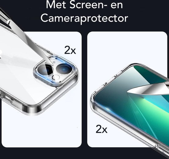 Podec iPhone 13 mini Case Transparent - Bundle with 2x Screen Protector + 2x Camera Protector - Phone Case with Protective Glass - Case Transparent