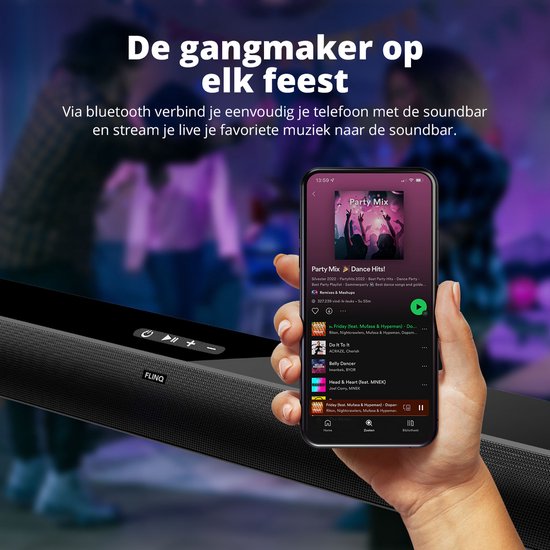 FlinQ Bluetooth Soundbar avec Subwoofer intégré - Barres de son pour TV - tout en un - Son surround 3D - Avec télécommande - Mode Film/Musique/Nouvelles - Noir