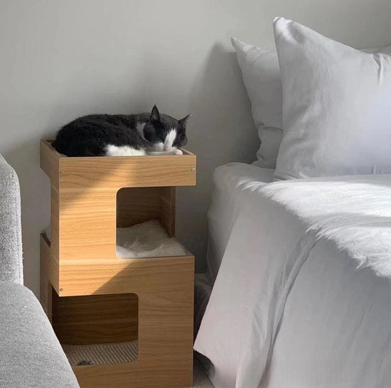 Livista® - Maison pour chat - Couleur bois naturel - 60x30x30 cm - Matériaux de haute qualité - Avec coussin