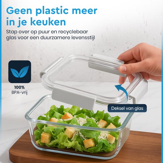 Nord Kitchen Preserving Trays Set - with Glass Steam Lid - Meal Prep Trays - Freezer Trays Full Glass - Airtight - 5 Pieces - 1040 ML