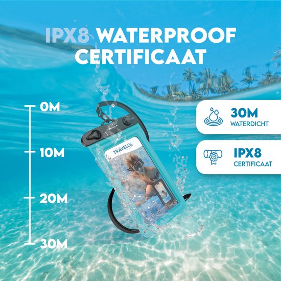 Travelly® Waterproof Phone Case Set of 2 - Universal Underwater Case for Smartphone - Convient à tous les téléphones - Drybag - Pour les vacances, la natation et les sports nautiques - Noir/Bleu