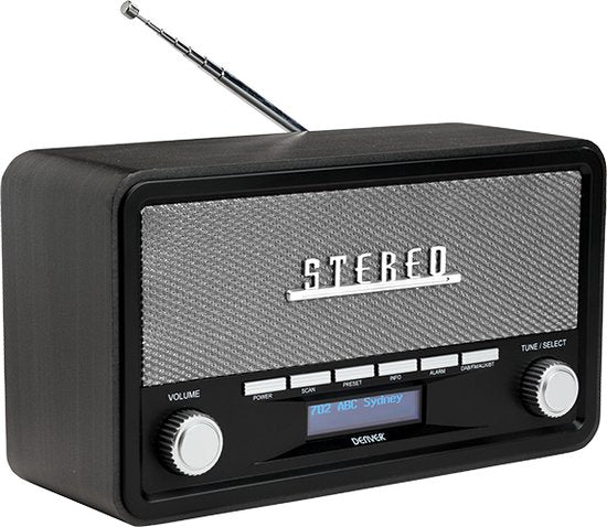 Denver DAB Radio - Retro Radio - Bluetooth - DAB+/ FM - Dimmable - Batteries et secteur - DAB18DG