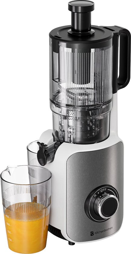 KitchenBrothers Slowjuicer - Vertical - Presse-agrumes - Presse-légumes et fruits - 126 mm - 750 ml - Blanc nacré / Blanc