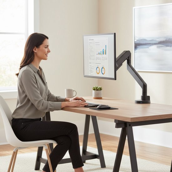 Skoov Bras pour écran avec vérin à gaz - Pour 13 à 57 pouces - Capacité de charge de 27KG - Ecran large - Support pour 1 écran - Moniteur - Support - Support - Extra stable - Noir