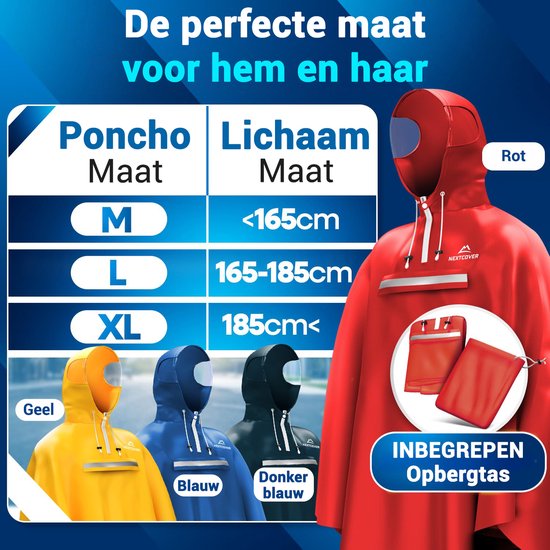 Nextcover Poncho de pluie pour femmes et hommes | Cape de pluie avec technologie AquaShield 2.0, coupe-vent et imperméable | Idéal pour le cyclisme, la randonnée et la pêche | Poncho de vélo pour adultes Unisexe | Poncho